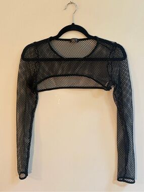 Avidlove Fishnet Mesh Long Sleeve Super Crop Shrug Cropped Top Shirt Goth Metal